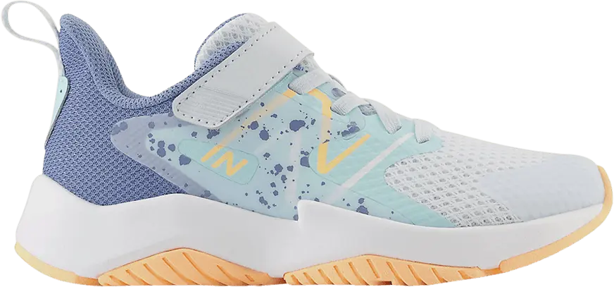  New Balance Rave Run v2 Bungee Lace Top Strap Big Kid Wide &#039;Ice Blue Solar Flare&#039;