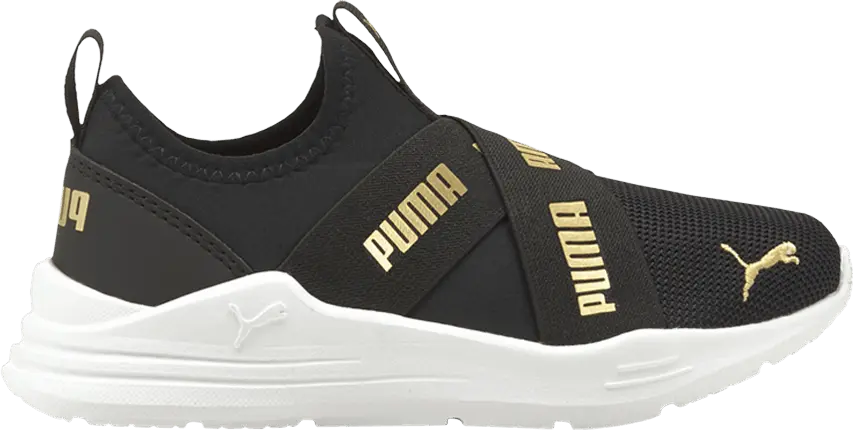  Puma Wired Run Slip-On Little Kid &#039;Black Team Gold&#039;